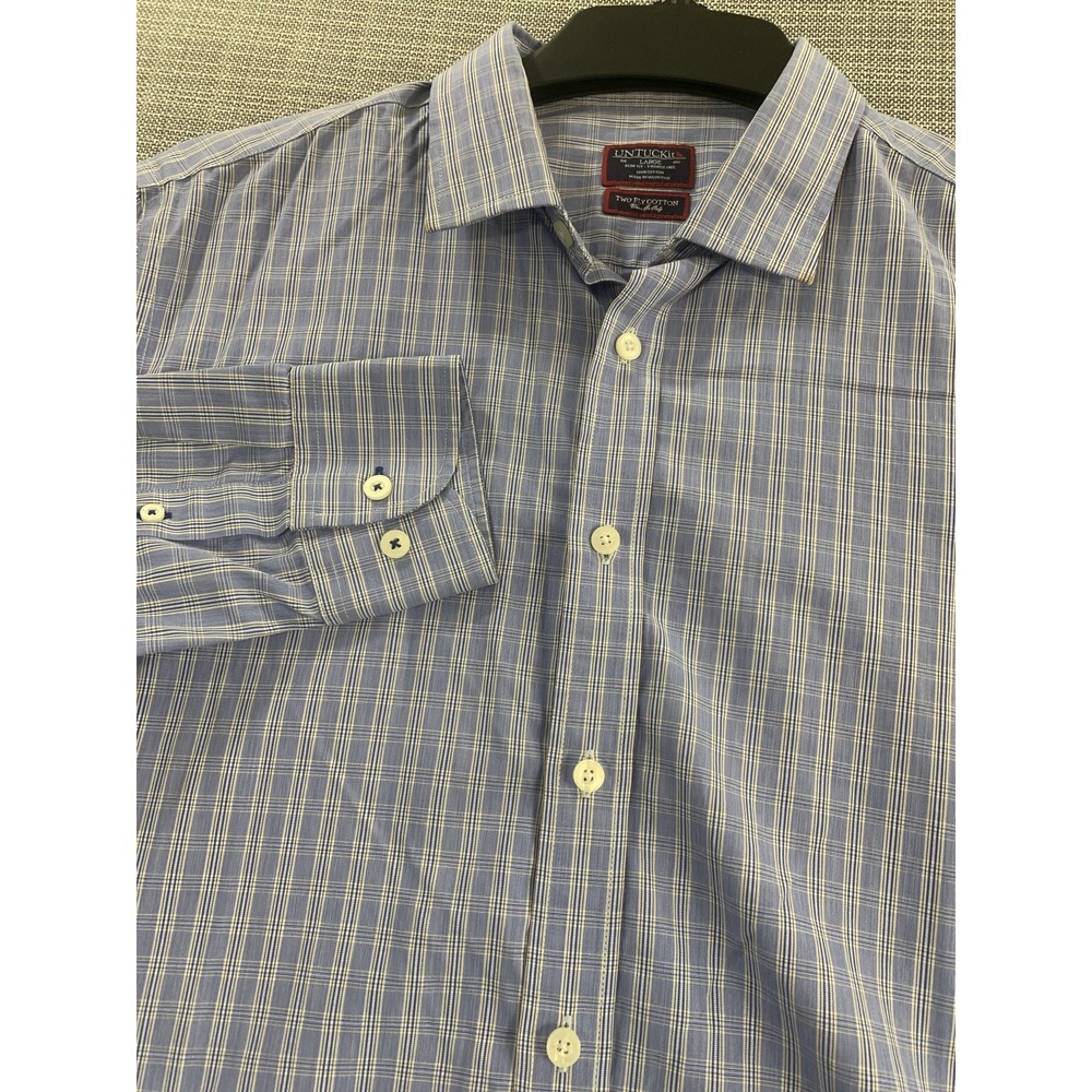 UNTUCKit Shirt Mens Large Blue Redstone Slim Fit Wrinkle Free Plaid Button Down